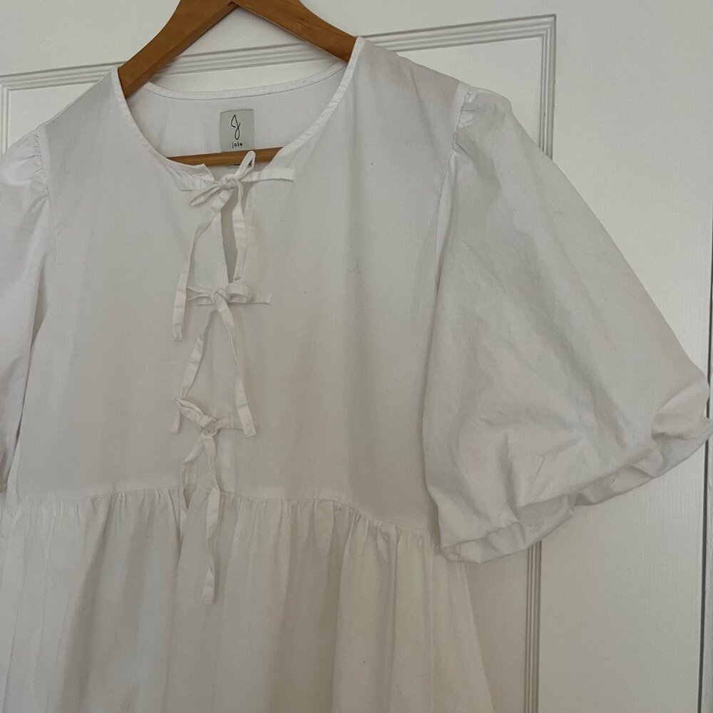 Joie White Cotton Mini Dress with Tie Detail | Size Medium - Picture 3 of 8